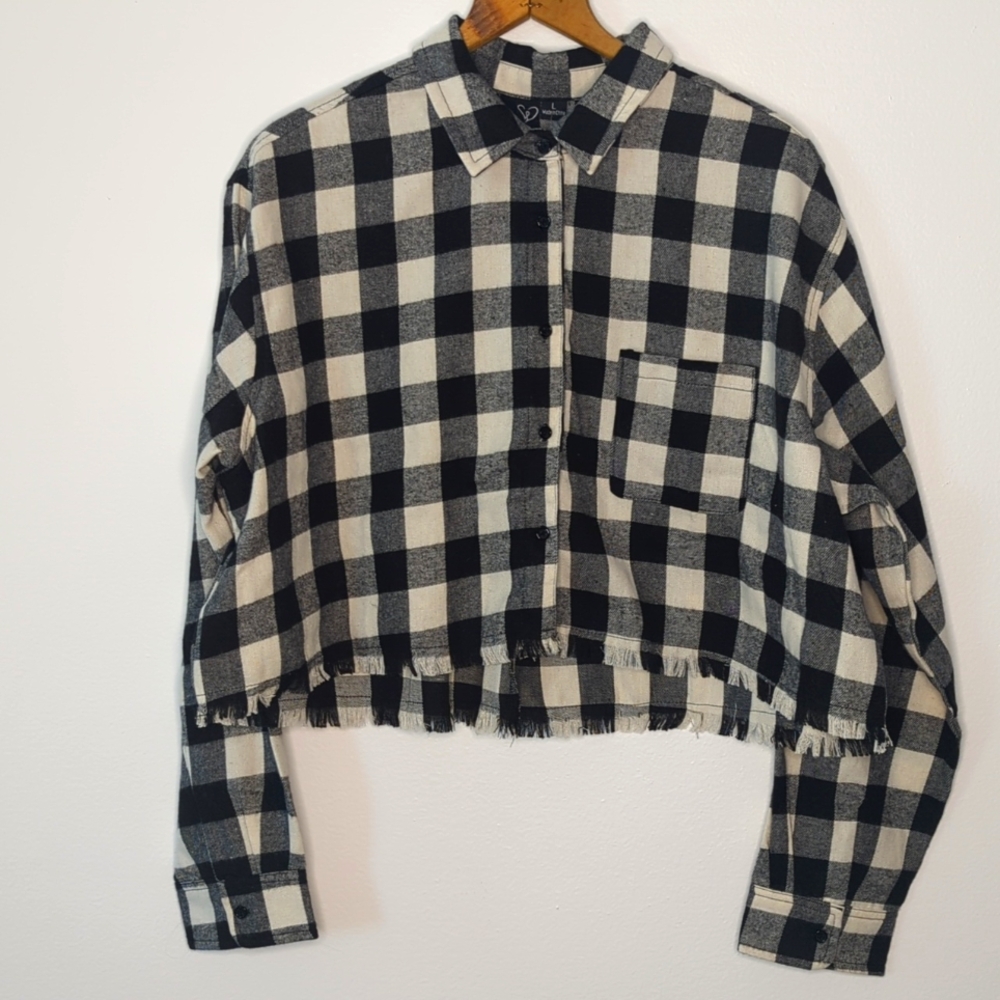 NWT Windsor Buffalo Plaid Flannel Cropped Shirt 90s Grunge Button Down Women's L